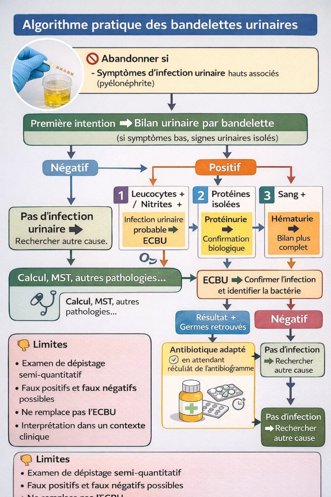 Algorithme : Comment interpréter les résultats de la bandelette urinaire BU Algorithme : Comment interpréter les résultats de la bandelette urinaire BU